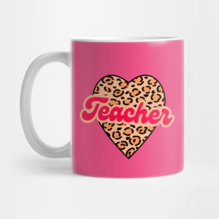 Leopard Print Heart Teacher Valentines Day Mug